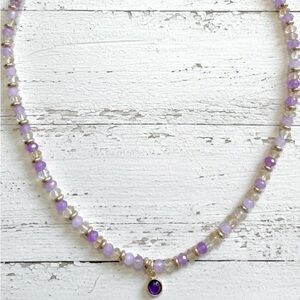 Ombre Purple Quartz, Citrine & Gold Hematite Necklace w/ Amethyst Charm
